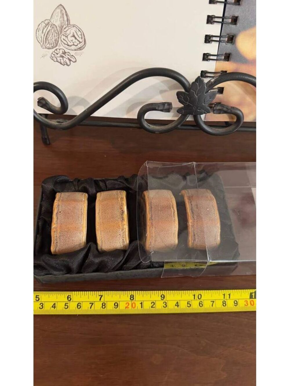 Vintage Ceramic Napkin Rings Set of 8 Brown Bombay China Stoneware Boxed